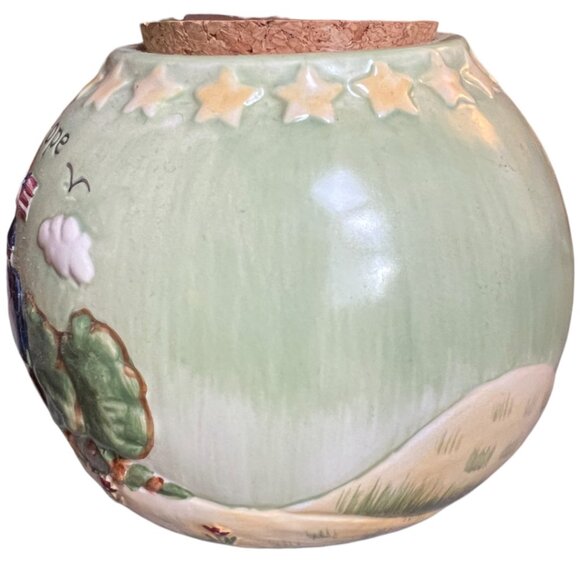 Stoneware Country HOPE Jar Patriotic American Flag Stars Grass Sky 3.75" t x 4.5 - Picture 5 of 15